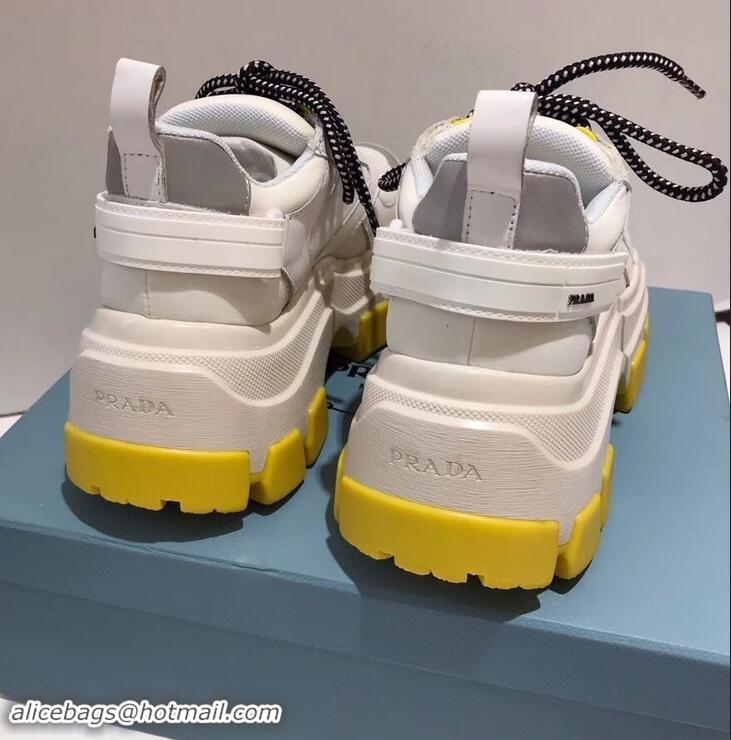 Unique Imitation Prada Platform Sneakers With Rubber Sole P96612 Creamy/Yellow 2019