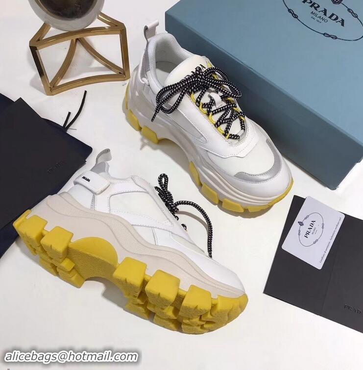 Unique Imitation Prada Platform Sneakers With Rubber Sole P96612 Creamy/Yellow 2019