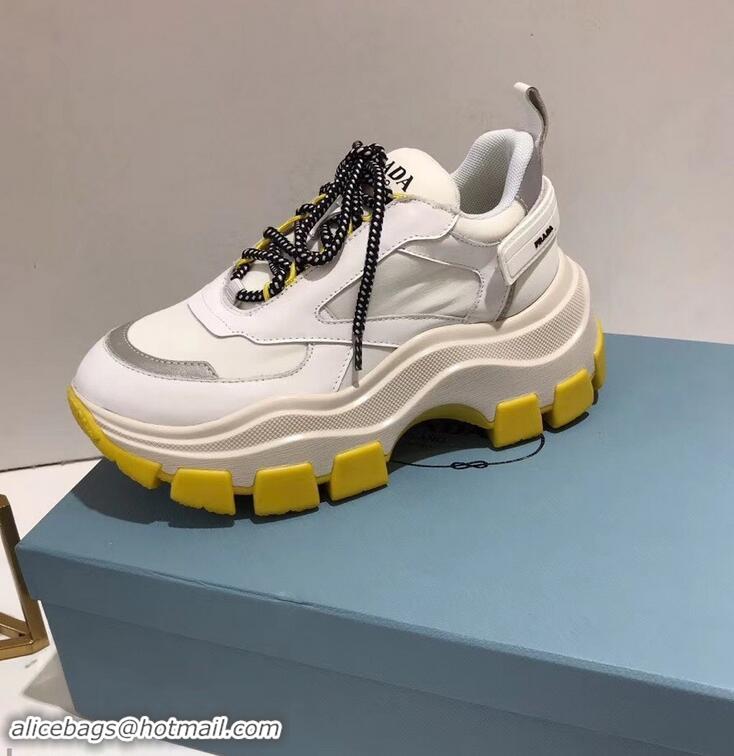 Unique Imitation Prada Platform Sneakers With Rubber Sole P96612 Creamy/Yellow 2019