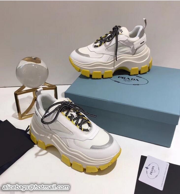 Unique Imitation Prada Platform Sneakers With Rubber Sole P96612 Creamy/Yellow 2019