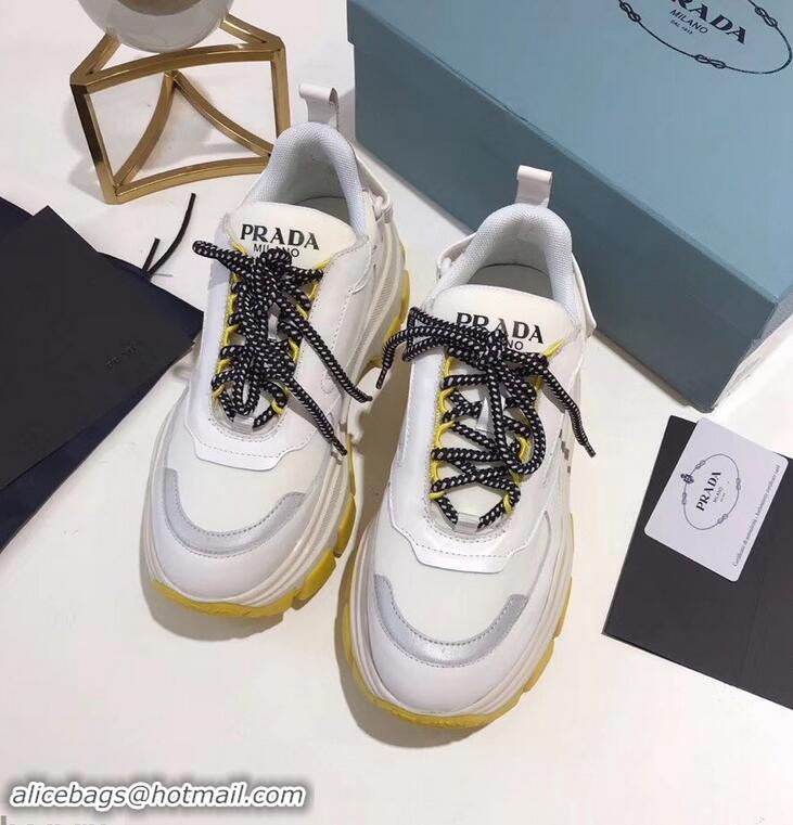 Unique Imitation Prada Platform Sneakers With Rubber Sole P96612 Creamy/Yellow 2019