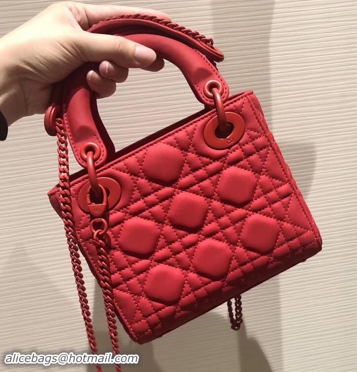 Best Product Lady Dior Mini Bag in Cannage with Chain 612015 All Red