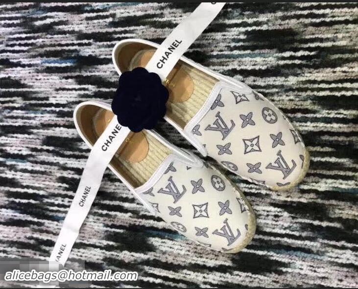 Grade Cheap Louis Vuitton Bidart Printed Canvas Monogram Espadrilles LV89501 White 2018