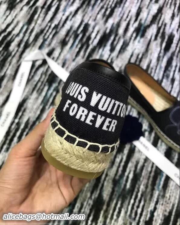 Luxury Discount Louis Vuitton Printed Canvas Espadrilles LV89506 Black 2018