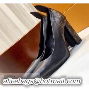 Fashion Louis Vuitton Heel 10.5cm Matchmake Pumps Leather LV82901 Black/Monogram Canvas 2019