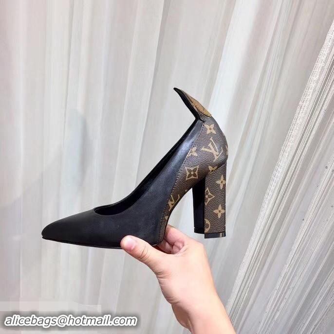 Fashion Louis Vuitton Heel 10.5cm Matchmake Pumps Leather LV82901 Black/Monogram Canvas 2019