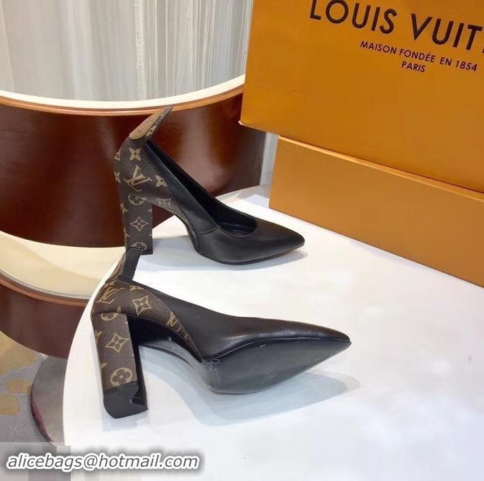 Fashion Louis Vuitton Heel 10.5cm Matchmake Pumps Leather LV82901 Black/Monogram Canvas 2019