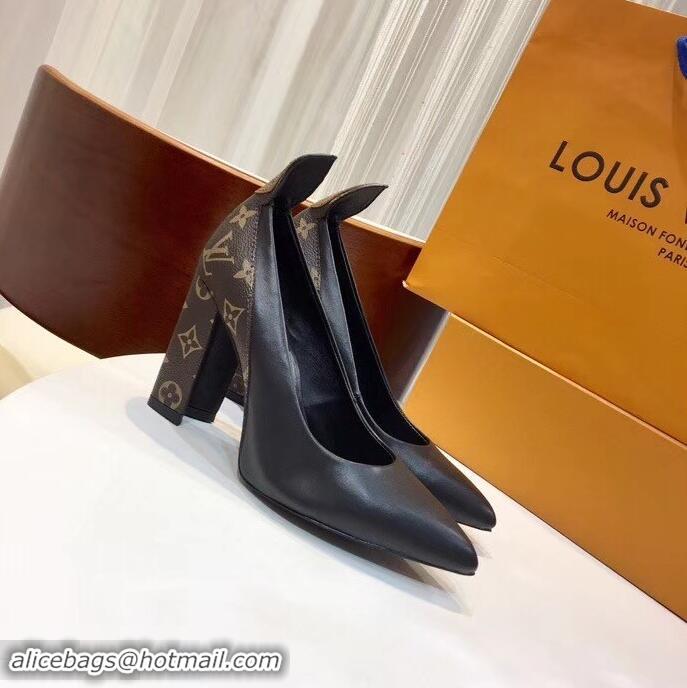 Fashion Louis Vuitton Heel 10.5cm Matchmake Pumps Leather LV82901 Black/Monogram Canvas 2019