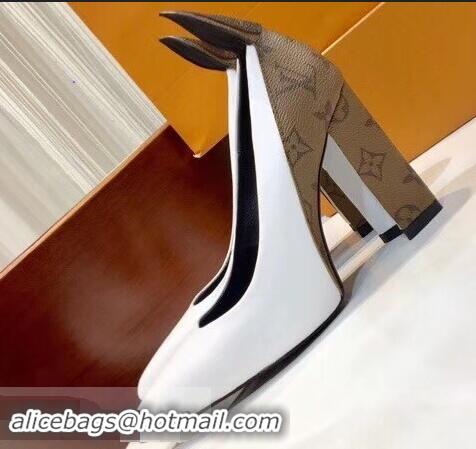 Classic Louis Vuitton Heel 10.5cm Matchmake Pumps Leather LV82902 White/Monogram Reverse Canvas 2019