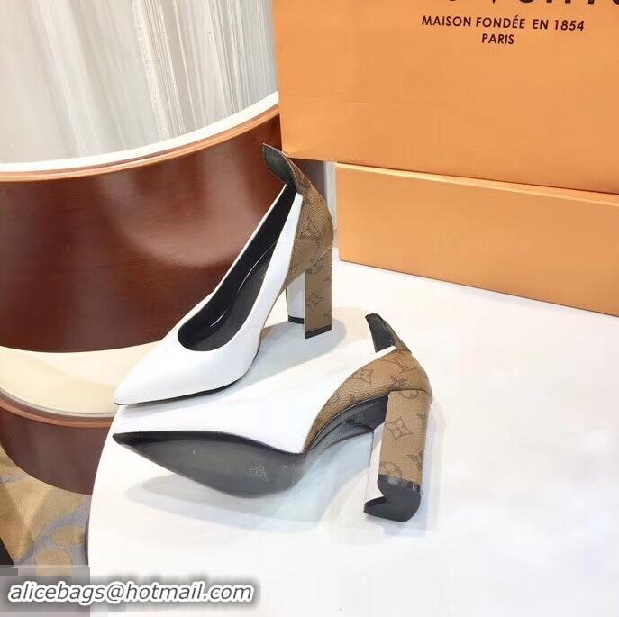 Classic Louis Vuitton Heel 10.5cm Matchmake Pumps Leather LV82902 White/Monogram Reverse Canvas 2019