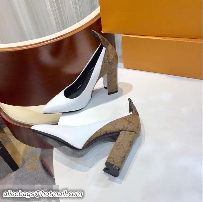 Classic Louis Vuitton Heel 10.5cm Matchmake Pumps Leather LV82902 White/Monogram Reverse Canvas 2019