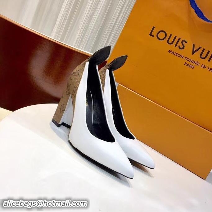 Classic Louis Vuitton Heel 10.5cm Matchmake Pumps Leather LV82902 White/Monogram Reverse Canvas 2019