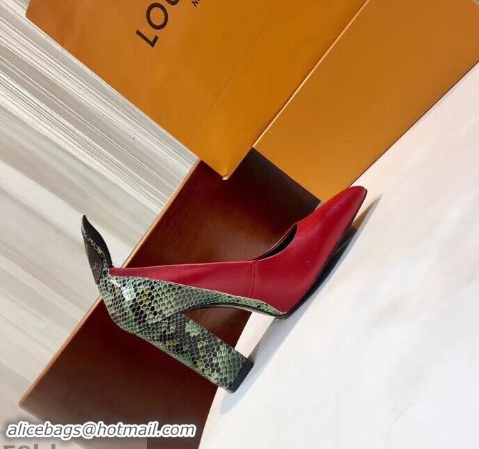 Cheapest Louis Vuitton Heel 10.5cm Matchmake Pumps LV82904 Red/Python 2019