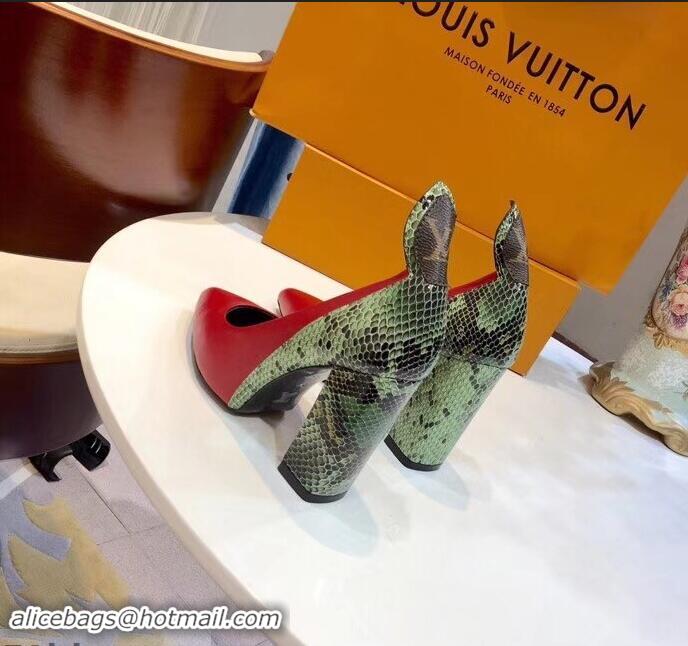 Cheapest Louis Vuitton Heel 10.5cm Matchmake Pumps LV82904 Red/Python 2019