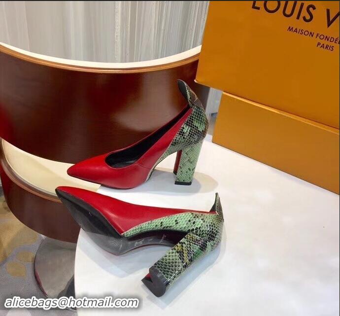 Cheapest Louis Vuitton Heel 10.5cm Matchmake Pumps LV82904 Red/Python 2019