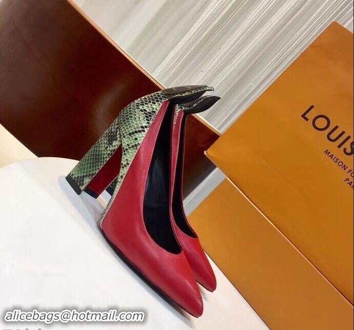 Cheapest Louis Vuitton Heel 10.5cm Matchmake Pumps LV82904 Red/Python 2019