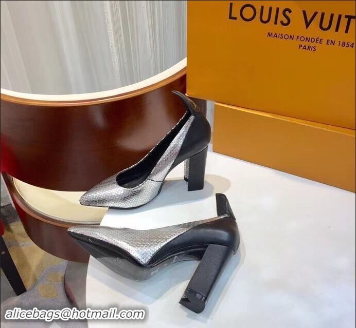 Duplicate Louis Vuitton Heel 10.5cm Matchmake Pumps LV82906 Silver/Black 2019