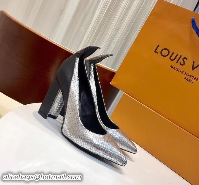 Duplicate Louis Vuitton Heel 10.5cm Matchmake Pumps LV82906 Silver/Black 2019