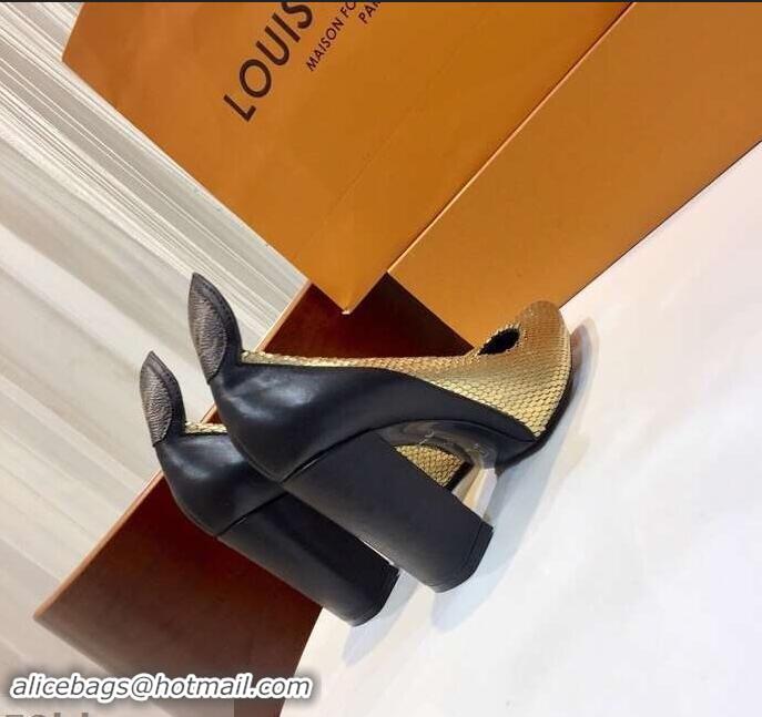 Crafted Louis Vuitton Heel 10.5cm Matchmake Pumps LV82907 Gold/Black 2019