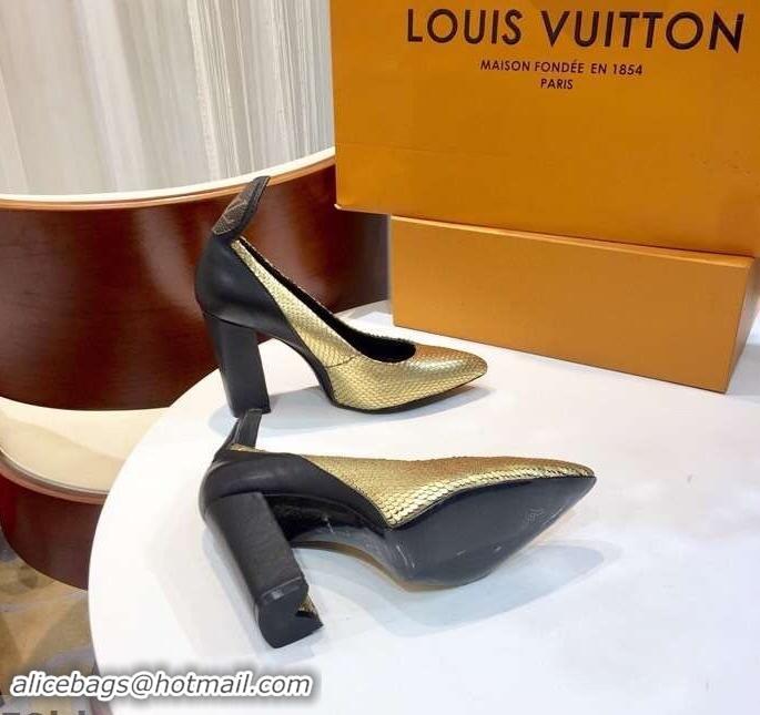 Crafted Louis Vuitton Heel 10.5cm Matchmake Pumps LV82907 Gold/Black 2019