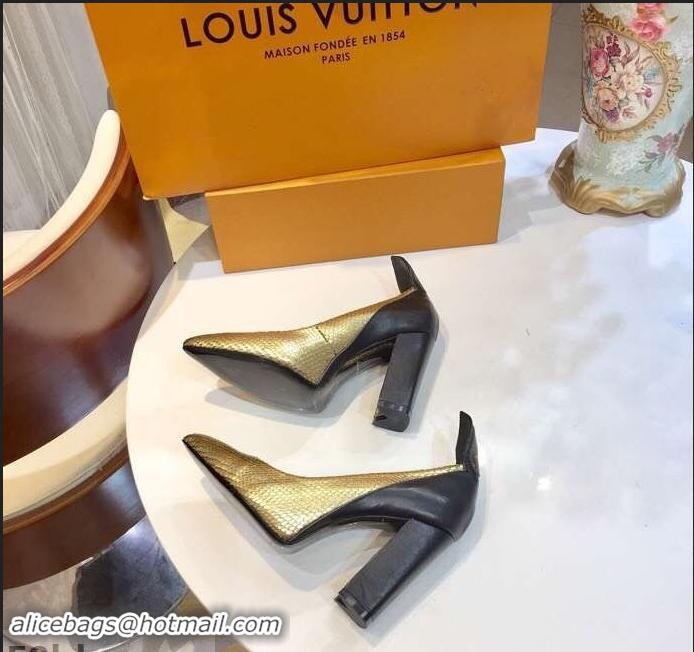 Crafted Louis Vuitton Heel 10.5cm Matchmake Pumps LV82907 Gold/Black 2019