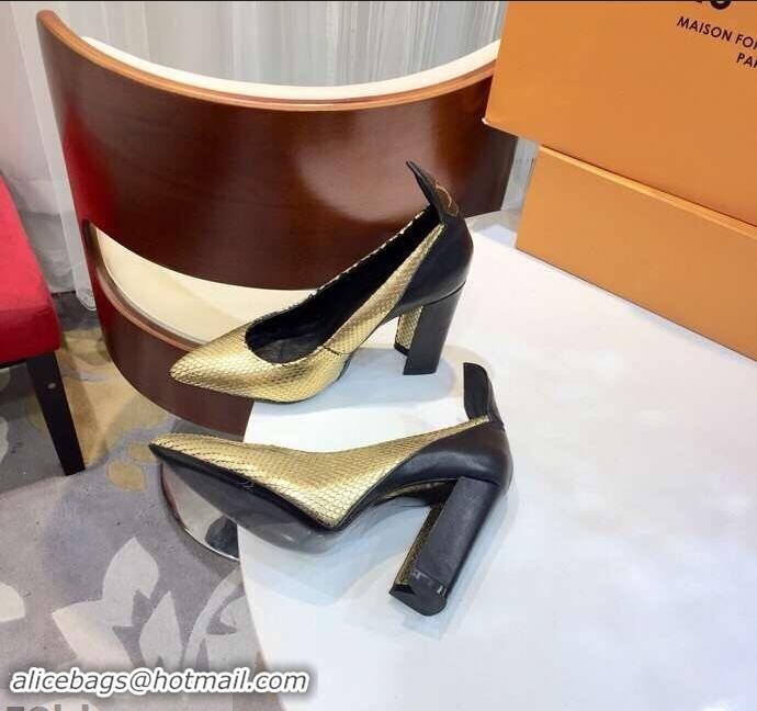 Crafted Louis Vuitton Heel 10.5cm Matchmake Pumps LV82907 Gold/Black 2019