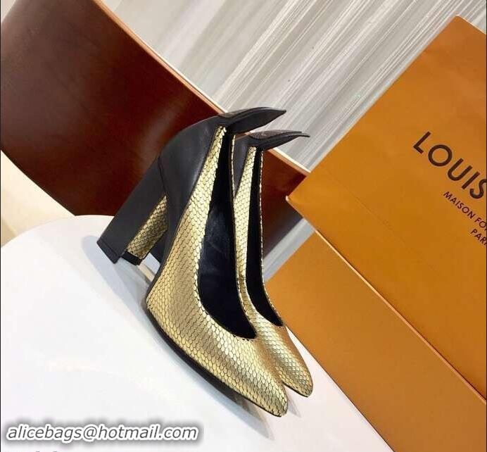 Crafted Louis Vuitton Heel 10.5cm Matchmake Pumps LV82907 Gold/Black 2019