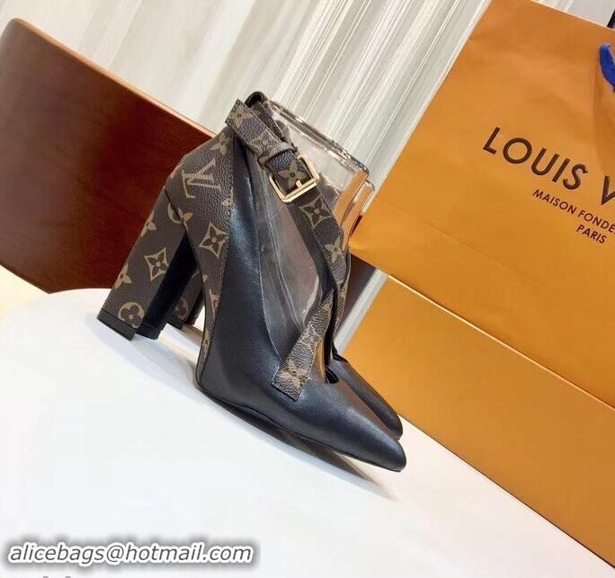 Buy Louis Vuitton Heel 10.5cm Matchmake Pumps Cross Straps Leather LV82908 Black/Monogram Canvas 2019