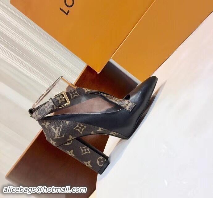 Buy Louis Vuitton Heel 10.5cm Matchmake Pumps Cross Straps Leather LV82908 Black/Monogram Canvas 2019