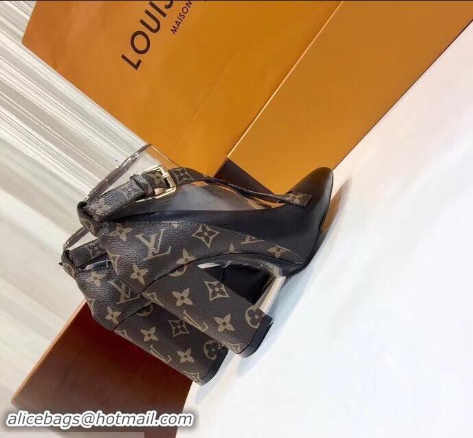 Buy Louis Vuitton Heel 10.5cm Matchmake Pumps Cross Straps Leather LV82908 Black/Monogram Canvas 2019