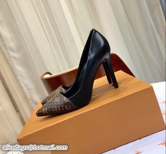 Grade Louis Vuitton Heel 10cm Cherie Pumps Leather/Monogram Canvas 1A4DGE Studs 2019