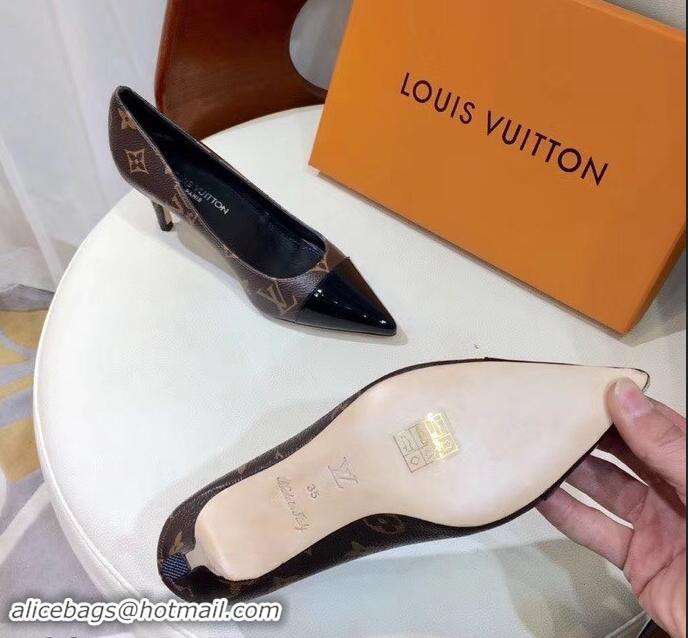 Modern Louis Vuitton Heel 6.5cm Fetish Pumps Monogram Canvas/Patent Black LV90302