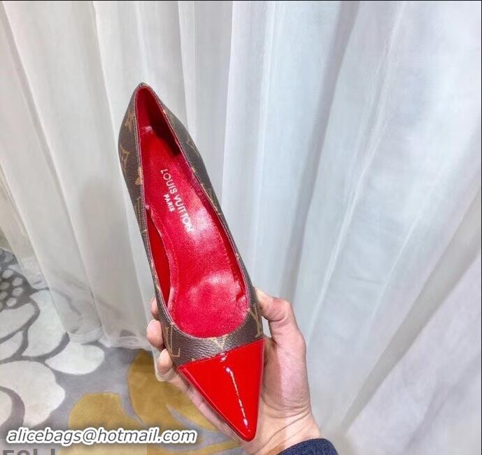 Refined Louis Vuitton Heel 6.5cm Fetish Pumps Monogram Canvas/Patent Red LV90303