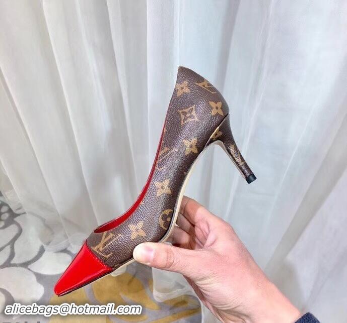 Refined Louis Vuitton Heel 6.5cm Fetish Pumps Monogram Canvas/Patent Red LV90303