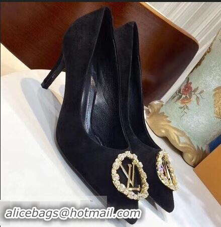 Buy New Louis Vuitton Heel 8cm Suede LV Circle Madeleine Pumps LV91704 Black 2019