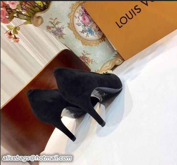 Buy New Louis Vuitton Heel 8cm Suede LV Circle Madeleine Pumps LV91704 Black 2019