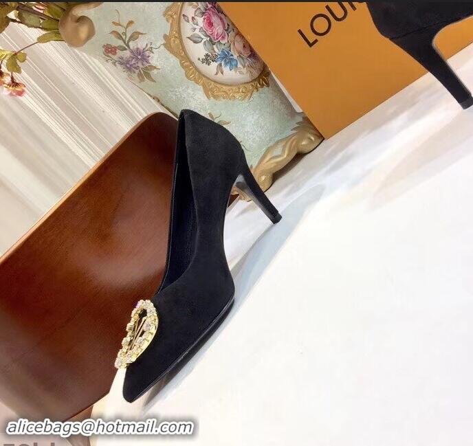 Buy New Louis Vuitton Heel 8cm Suede LV Circle Madeleine Pumps LV91704 Black 2019