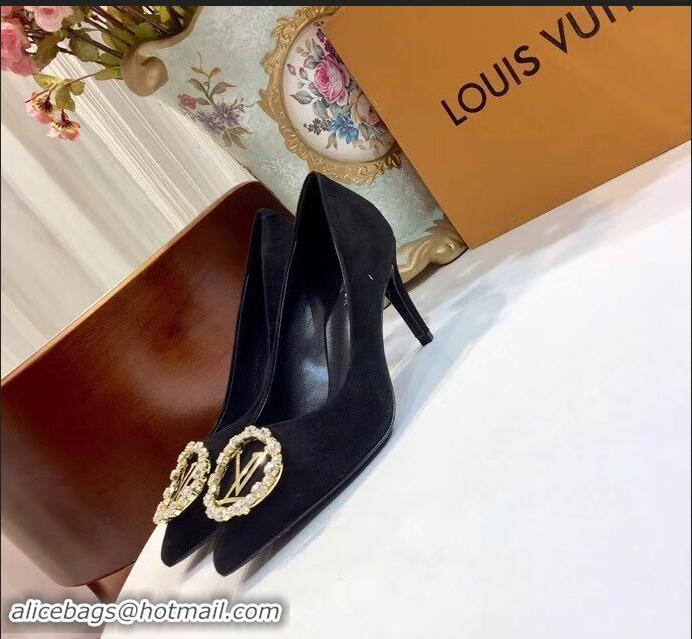 Buy New Louis Vuitton Heel 8cm Suede LV Circle Madeleine Pumps LV91704 Black 2019