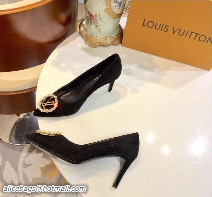 Buy New Louis Vuitton Heel 8cm Suede LV Circle Madeleine Pumps LV91704 Black 2019