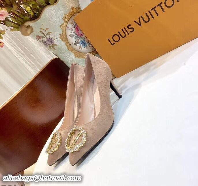 Low Price Louis Vuitton Heel 8cm Suede LV Circle Madeleine Pumps LV91704 Camel 2019