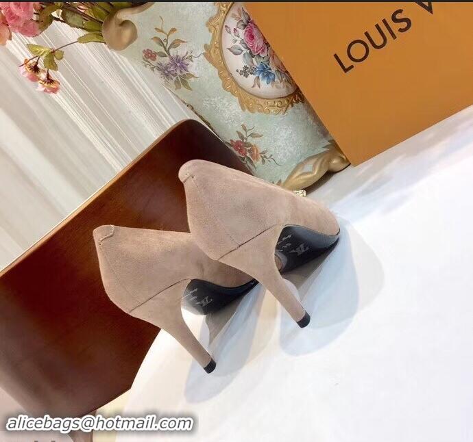 Low Price Louis Vuitton Heel 8cm Suede LV Circle Madeleine Pumps LV91704 Camel 2019