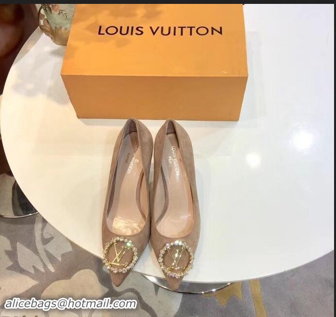 Low Price Louis Vuitton Heel 8cm Suede LV Circle Madeleine Pumps LV91704 Camel 2019