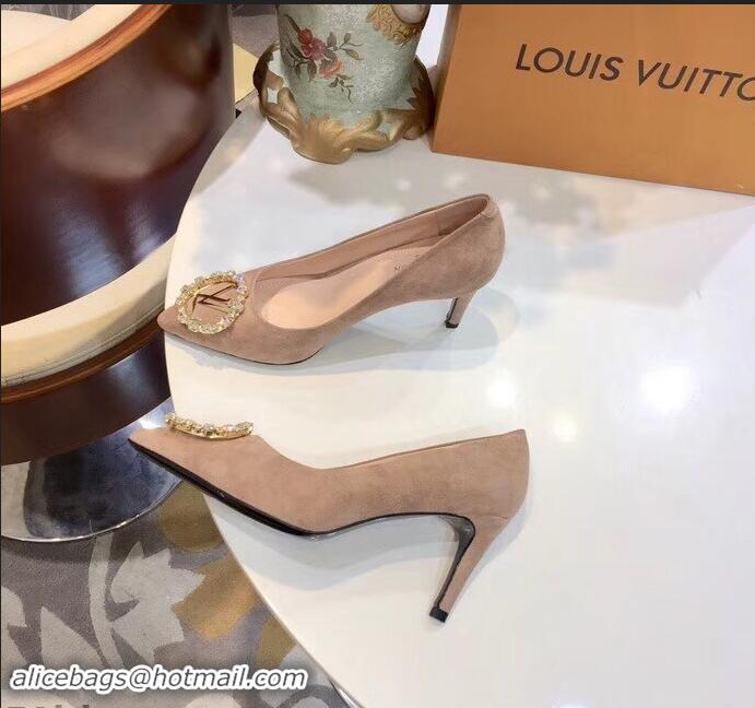 Low Price Louis Vuitton Heel 8cm Suede LV Circle Madeleine Pumps LV91704 Camel 2019