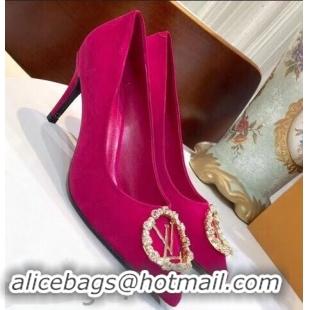 Ladies Faux Louis Vuitton Heel 8cm Suede LV Circle Madeleine Pumps LV91704 Fuchsia 2019