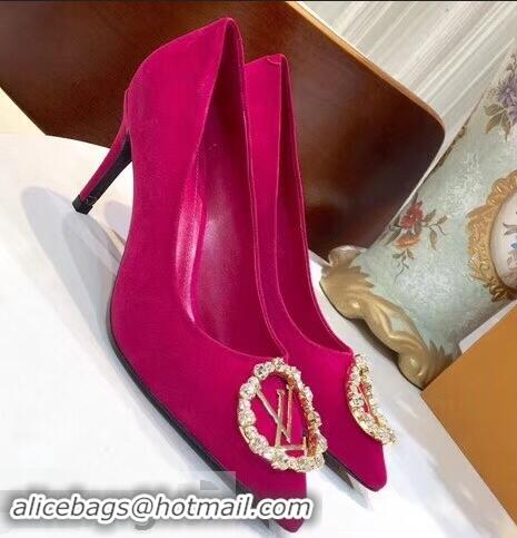 Ladies Faux Louis Vuitton Heel 8cm Suede LV Circle Madeleine Pumps LV91704 Fuchsia 2019