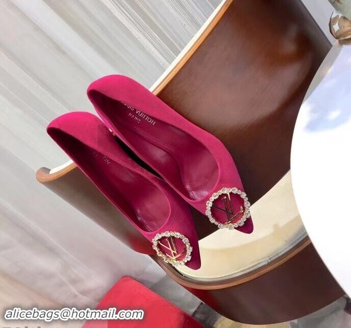 Ladies Faux Louis Vuitton Heel 8cm Suede LV Circle Madeleine Pumps LV91704 Fuchsia 2019