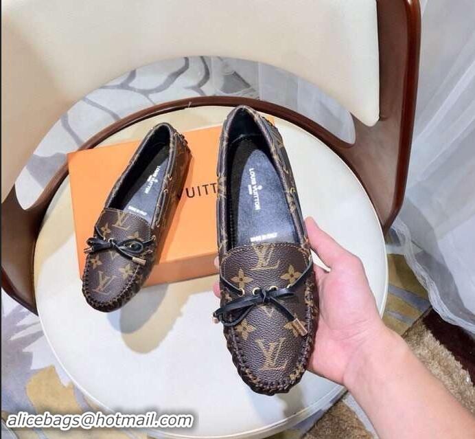 Imitation Louis Vuitton Gloria/Arizona Flat Loafers Monogram Canvas LV91721 Brown/Black