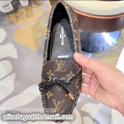 Imitation Louis Vuitton Gloria/Arizona Flat Loafers Monogram Canvas LV91721 Brown/Black