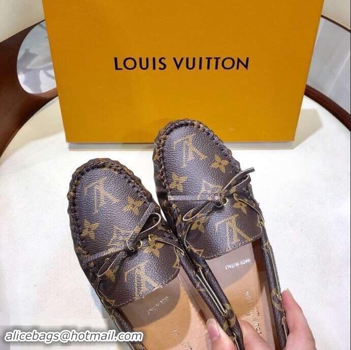 Luxurious Louis Vuitton Gloria/Arizona Flat Loafers Monogram Canvas LV91721 Brown