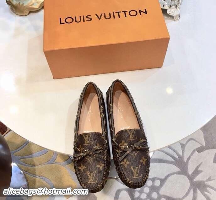 Luxurious Louis Vuitton Gloria/Arizona Flat Loafers Monogram Canvas LV91721 Brown